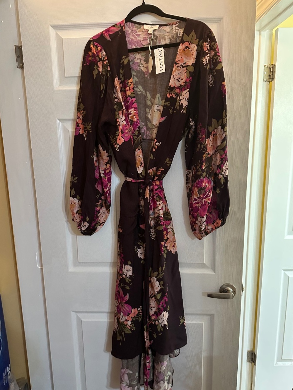 Oddi x Valencia Boutique 3X Burgundy Floral Wrap Midi Dress Long Sleeve Plus